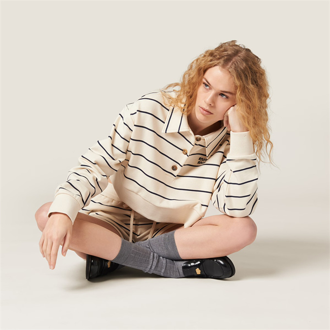 9A+ quality miu miu striped cropped polo sweatshirt
